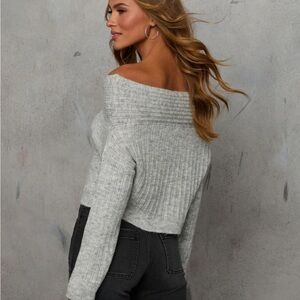 Gray Off-Shoulder Women's Sweater